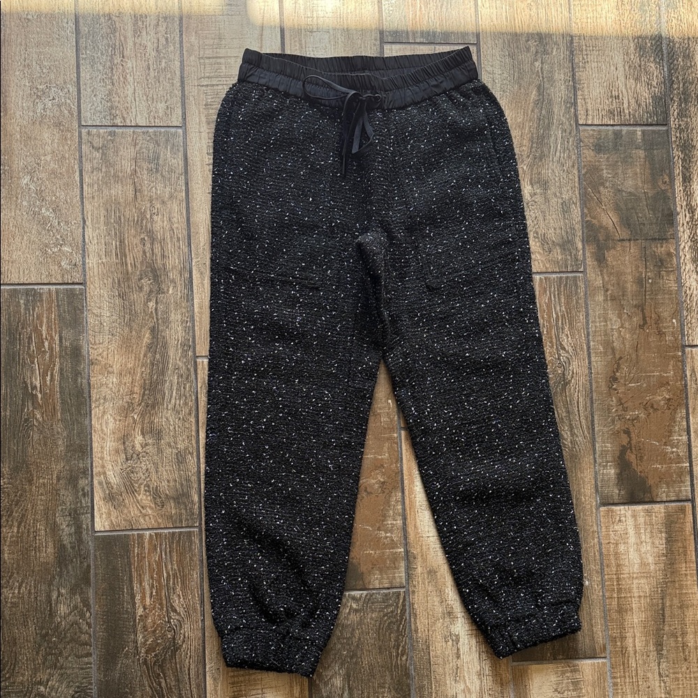 Zara Textured Knit Jogger Pants - Black/White Speckled - M